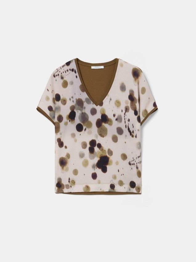 T-shirt Estampada com Decote em V
