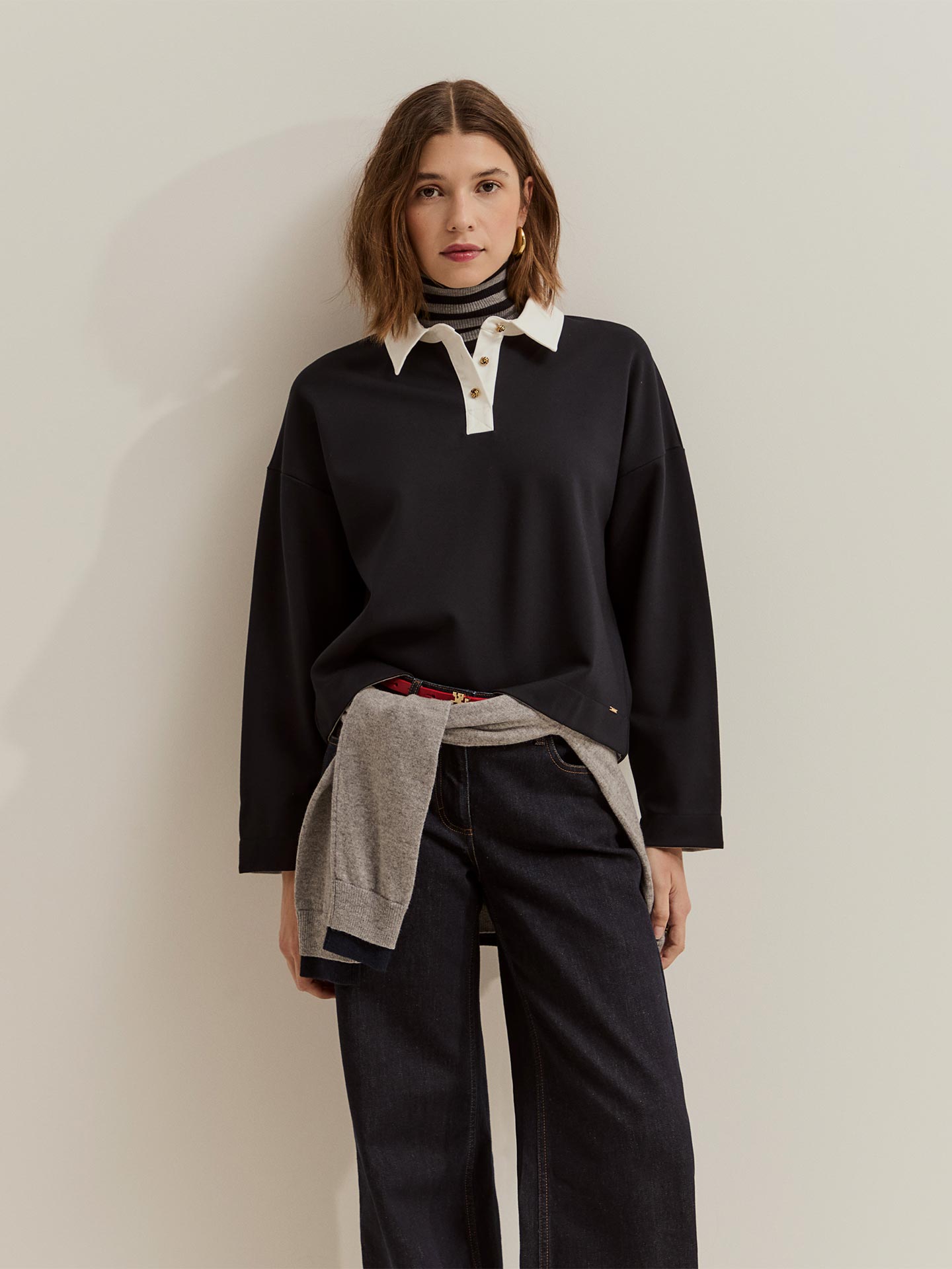 Sweatshirt com Gola de Polo