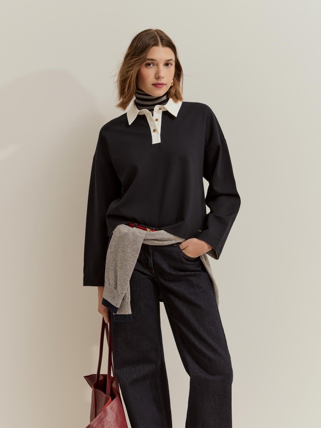 Sweatshirt com Gola de Polo