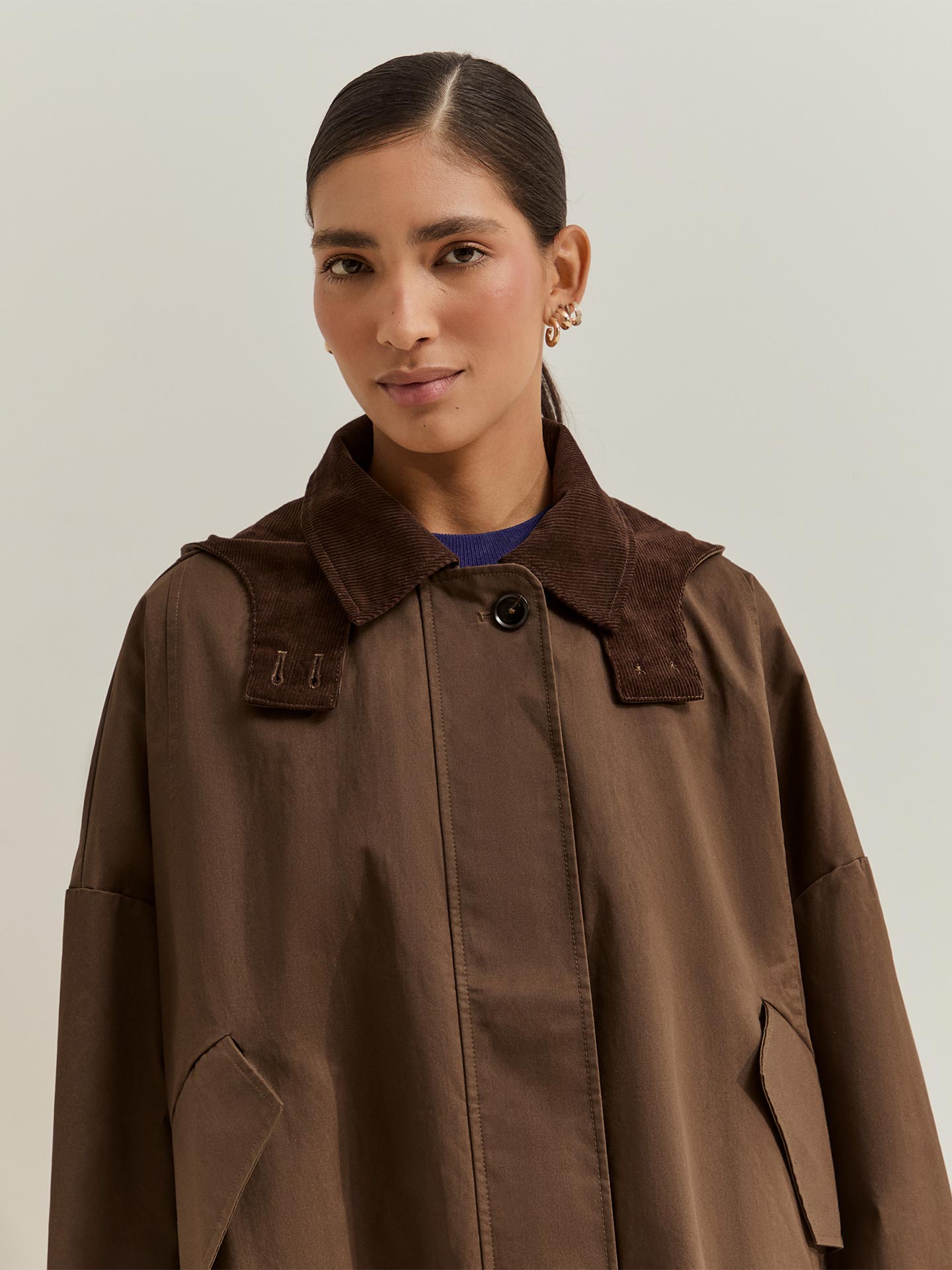 Parka com Gola em Bombazina