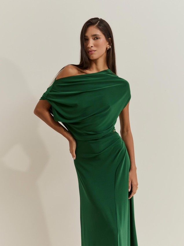 Vestido Midi de Malha Assimétrico