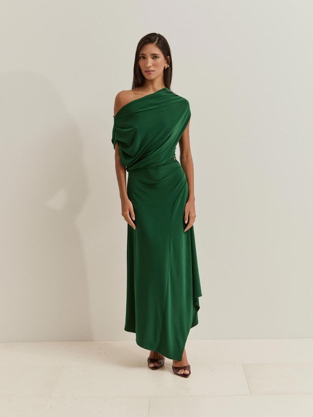 Vestido Midi de Malha Assimétrico