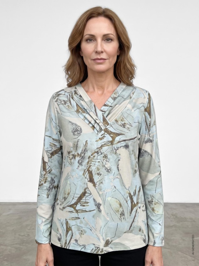 Camisola Estampada com Decote em V Cruzado