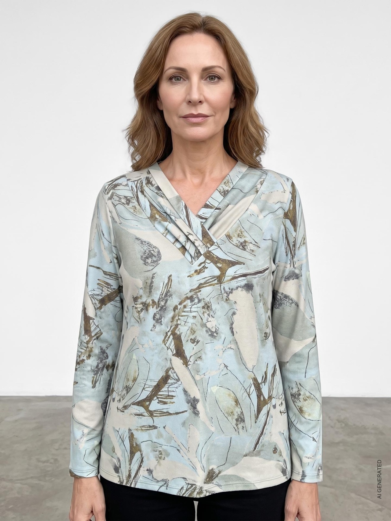 Camisola Estampada com Decote em V Cruzado
