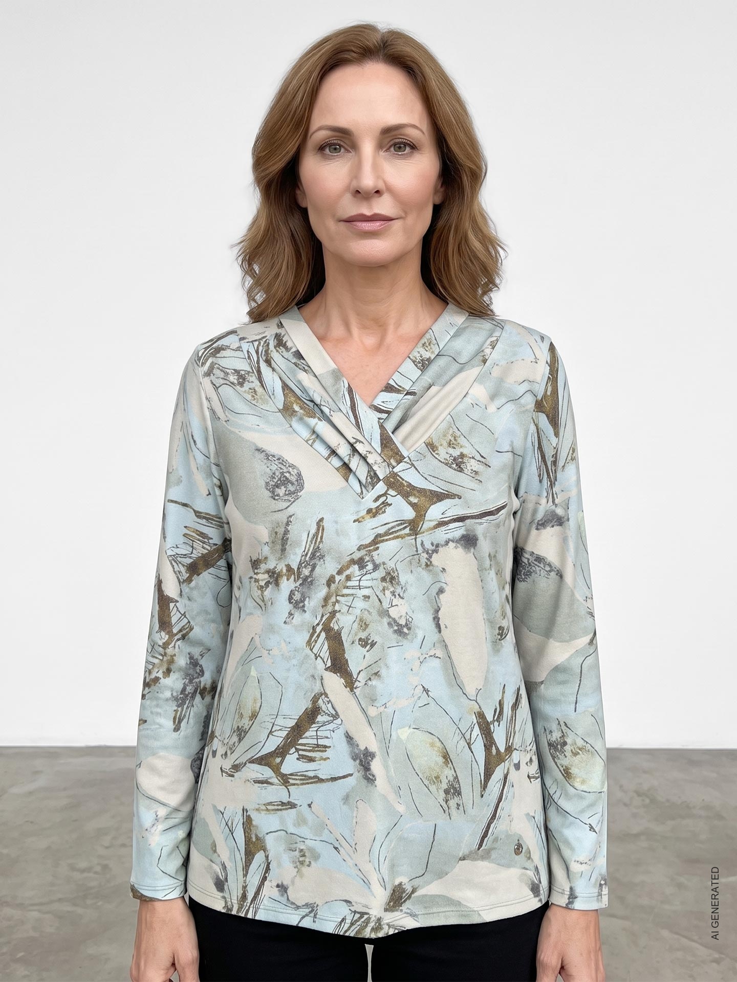 Camisola Estampada com Decote em V Cruzado