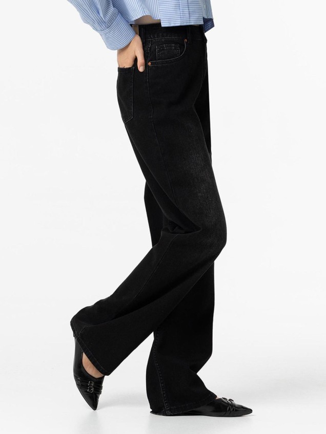 Calças de Ganga Wide Leg com Cintura Subida