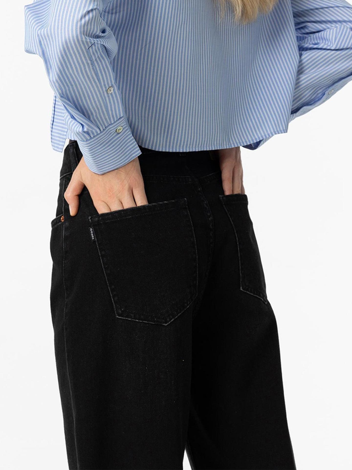 Calças de Ganga Wide Leg com Cintura Subida