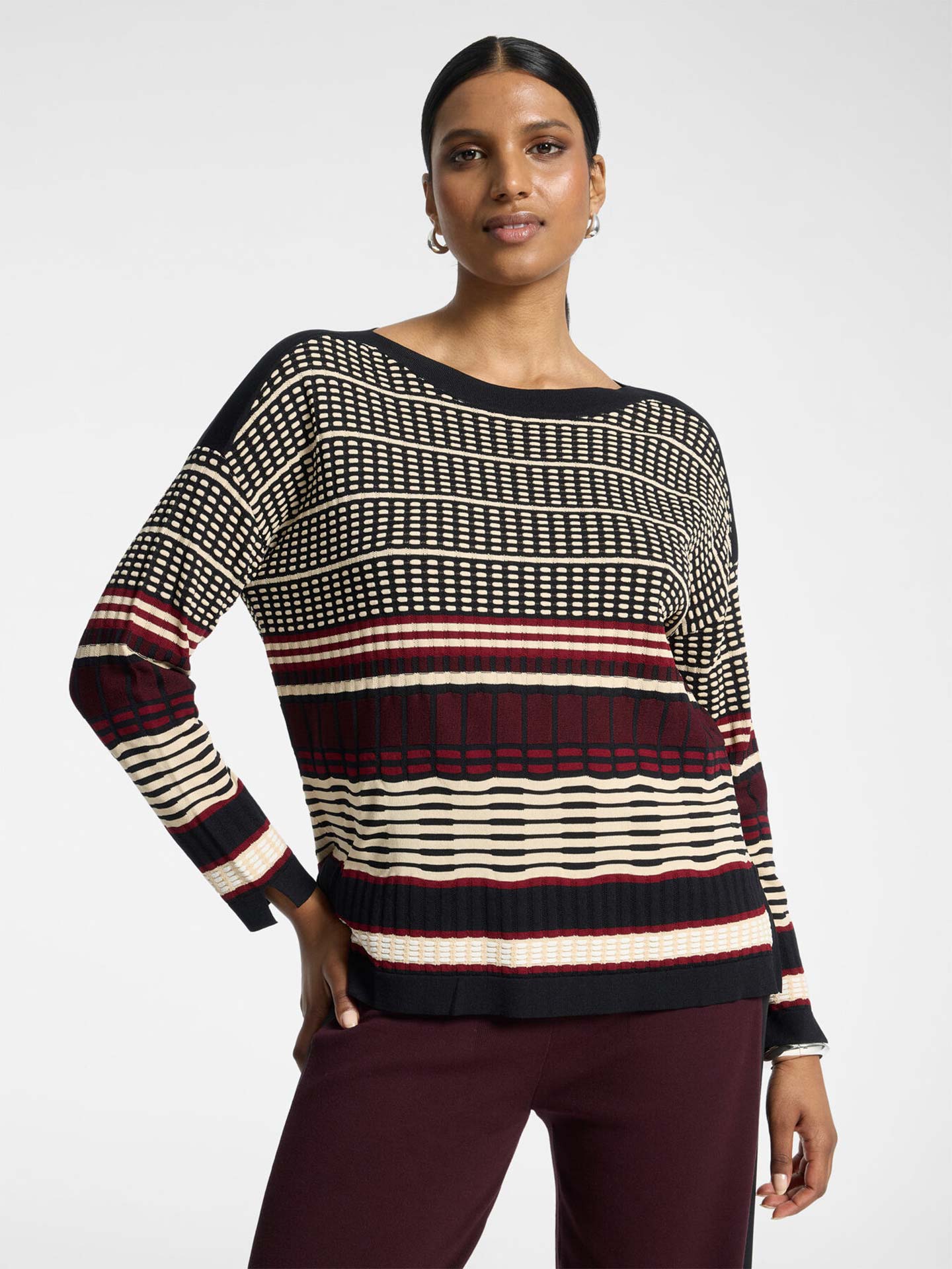 Camisola de Malha Jacquard com Decote Barco