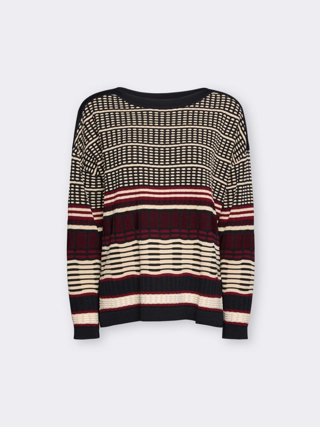 Camisola de Malha Jacquard com Decote Barco