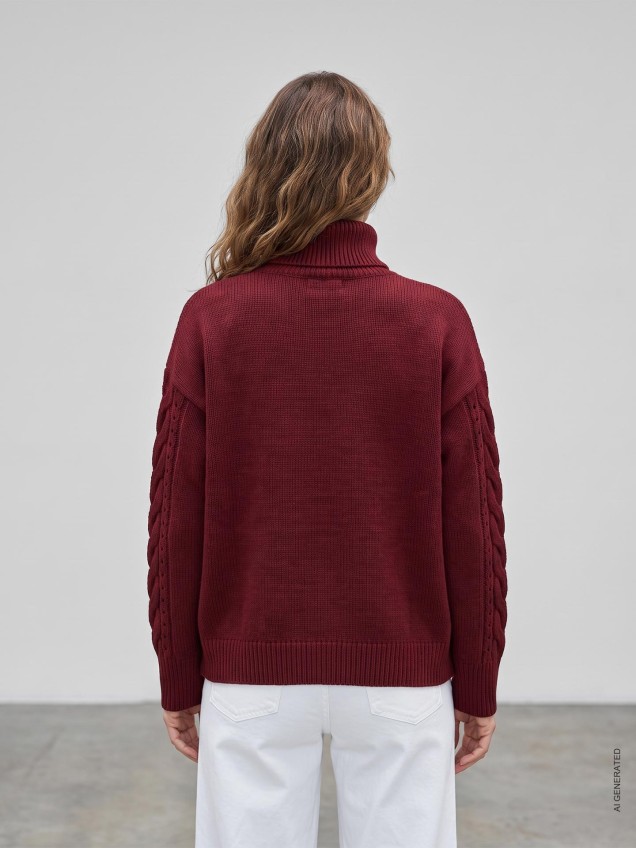 Camisola de Gola Alta em Malha com Tranças