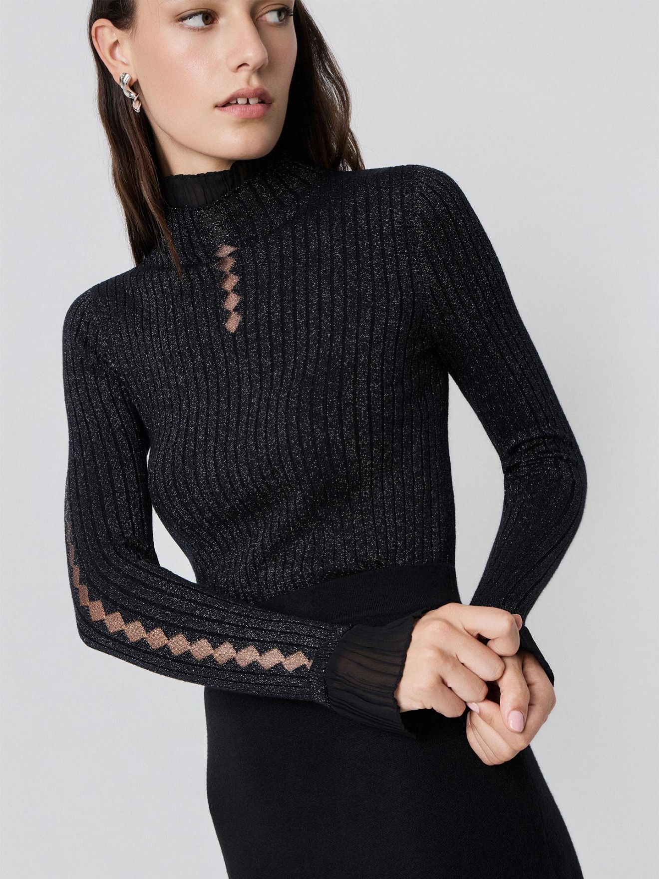 Camisola de Gola Alta com Folhos
