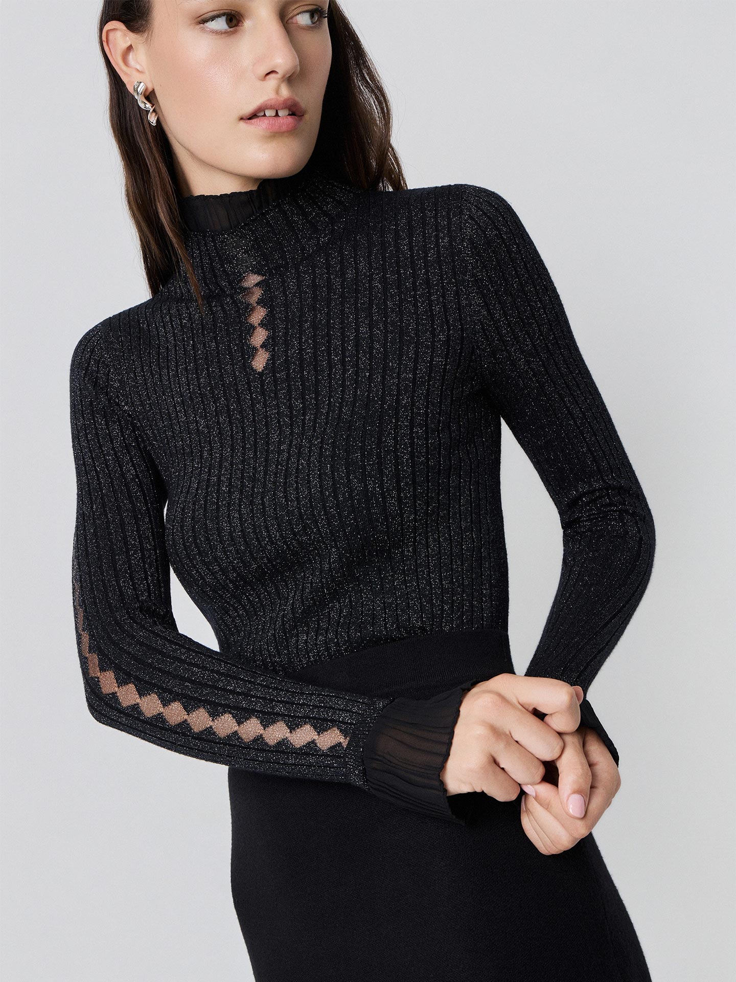 Camisola de Gola Alta com Folhos