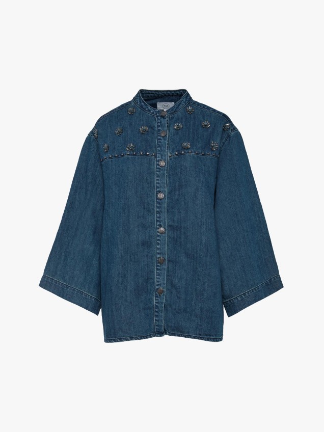 Sobrecamisa em Ganga com Aplicações