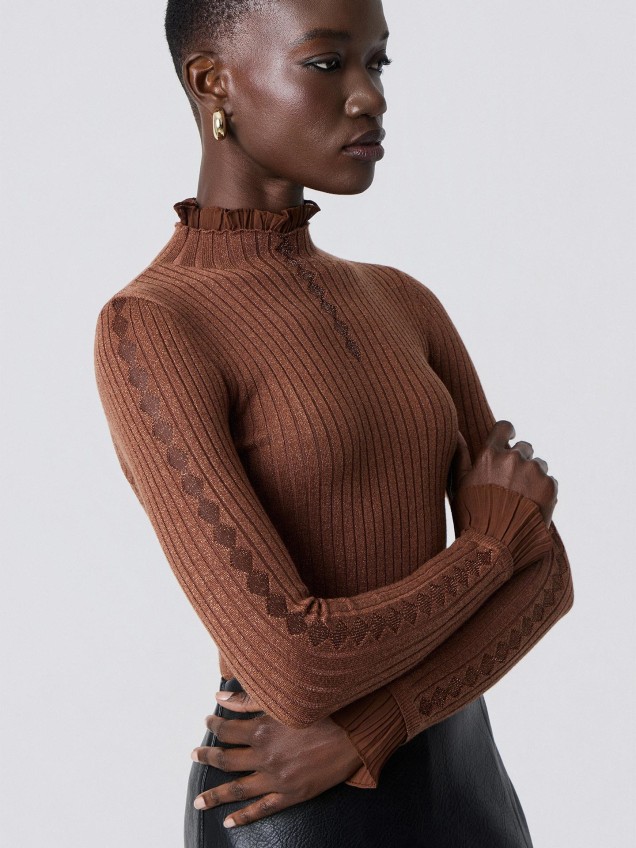 Camisola de Gola Alta com Folhos