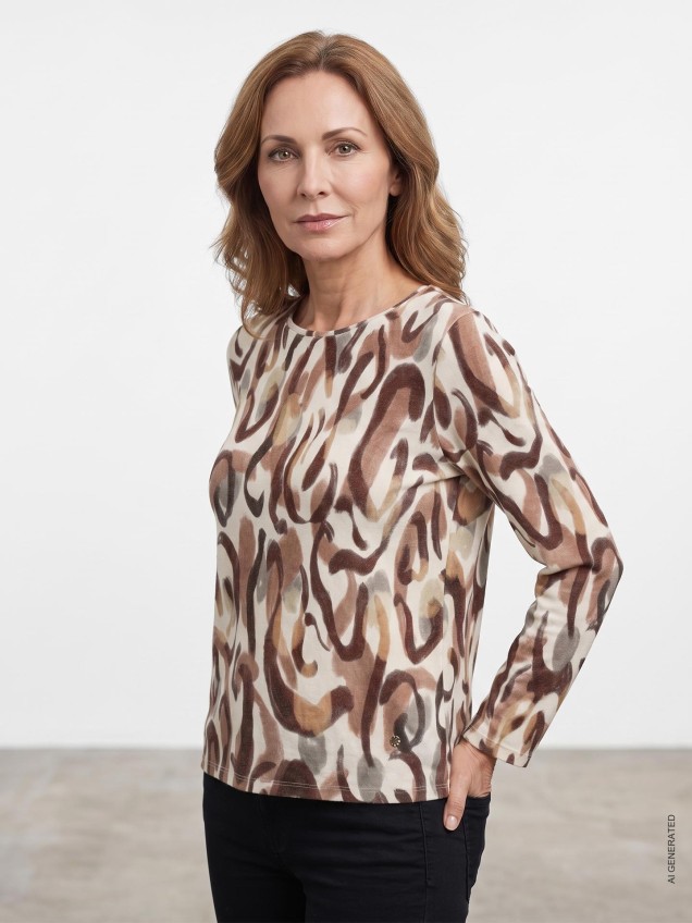 Blusa com Gola Redonda e Padrão