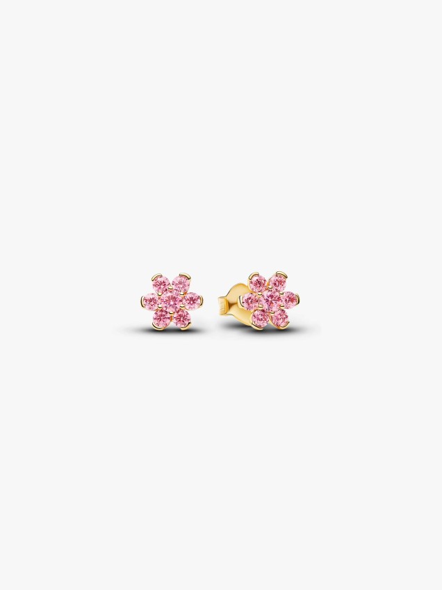 Brincos Espig�o Flor Rosa Brilhante