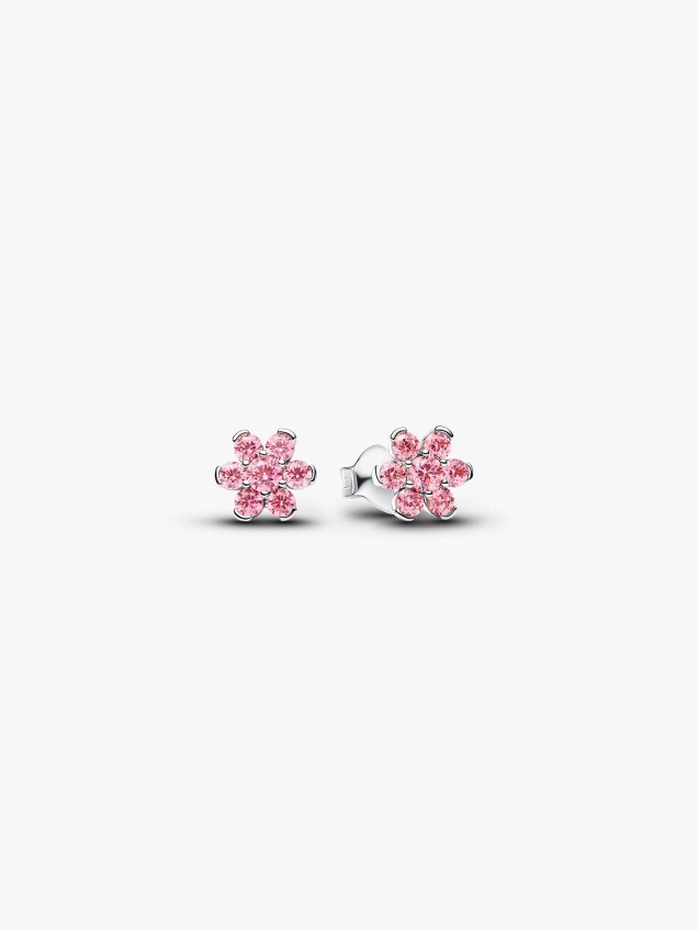 Brincos Espig�o Flor Rosa Brilhante