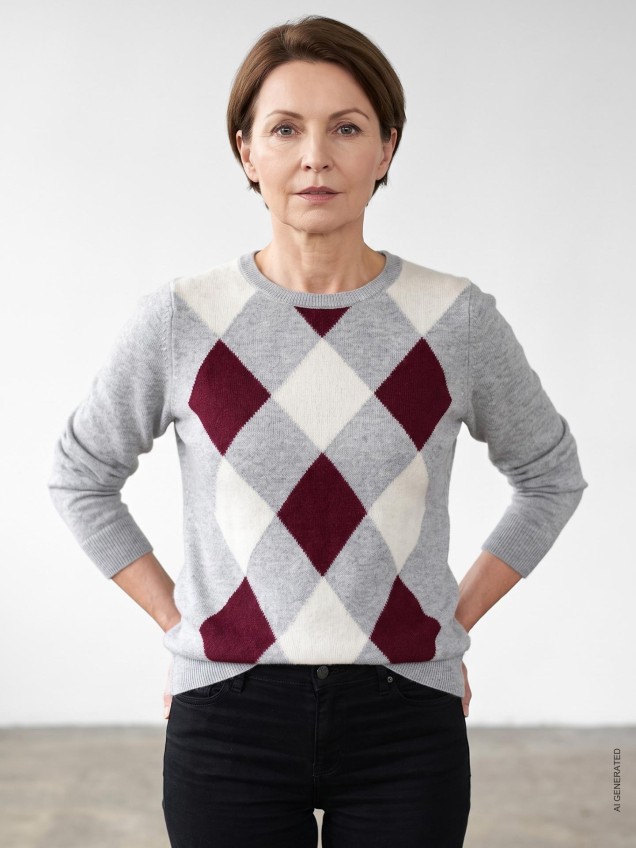 Camisola de Malha com Padrão de Losangos