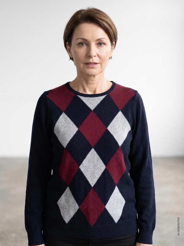 Camisola de Malha com Padrão de Losangos