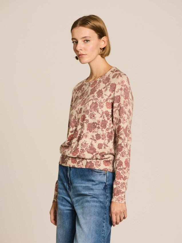 Camisola com Decote Rente e Padrão Floral