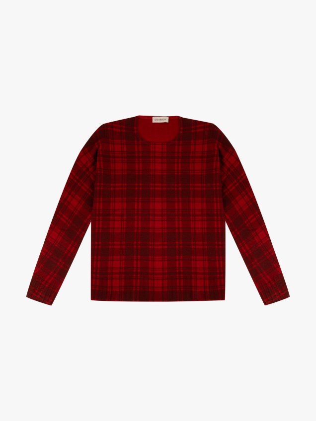Camisola de Malha aos Quadrados com Gola Redonda