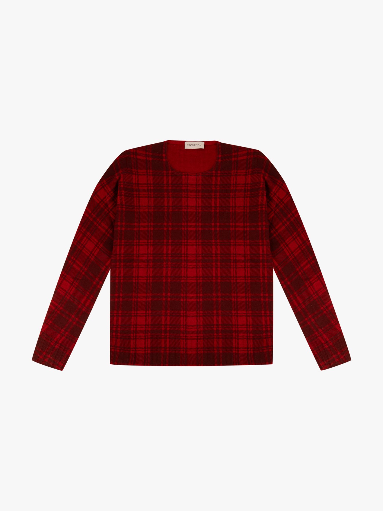 Camisola de Malha aos Quadrados com Gola Redonda