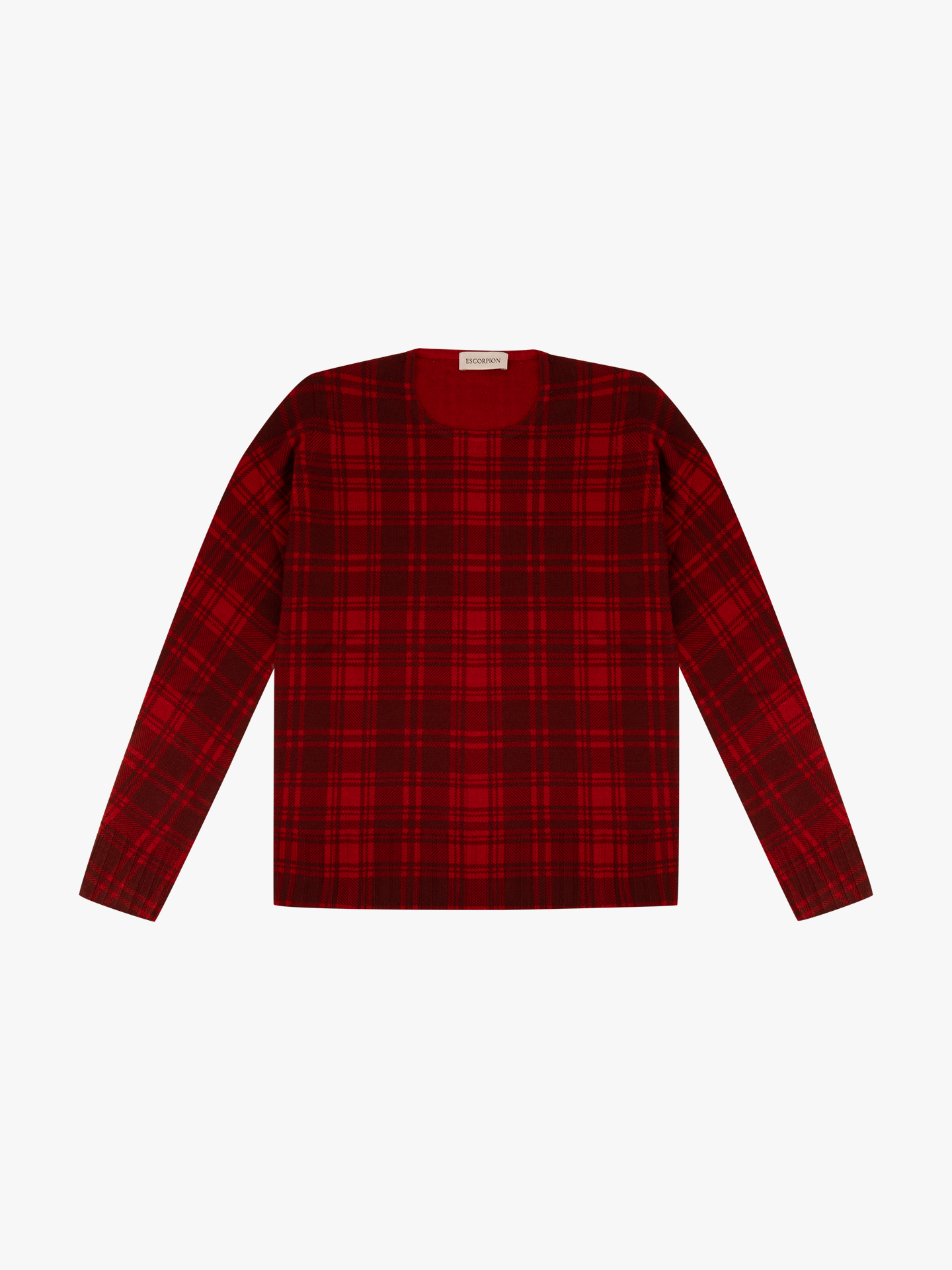 Camisola de Malha aos Quadrados com Gola Redonda
