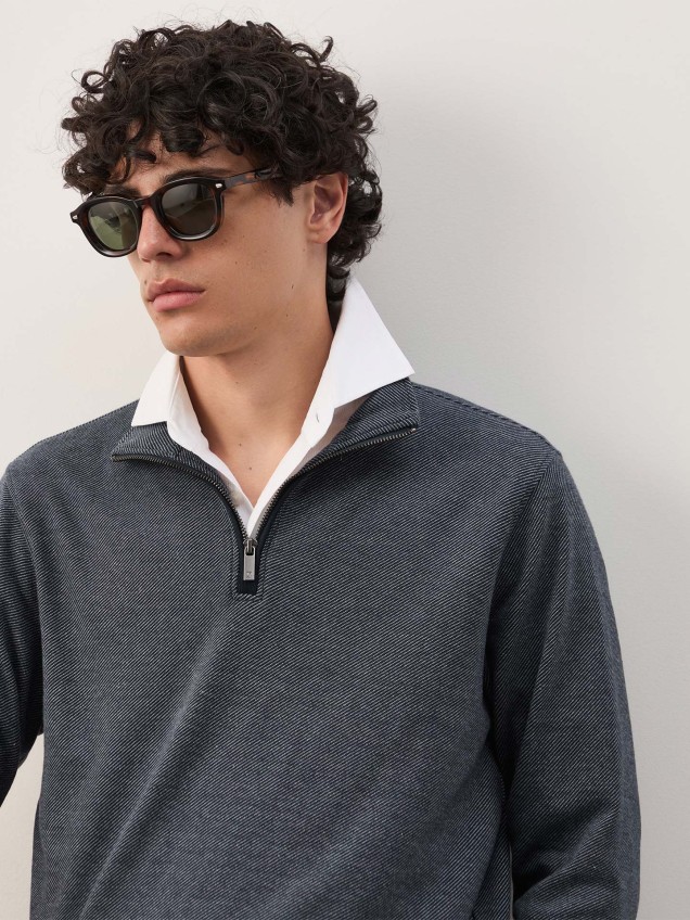 Camisola de Gola Alta com Meio Fecho de Correr