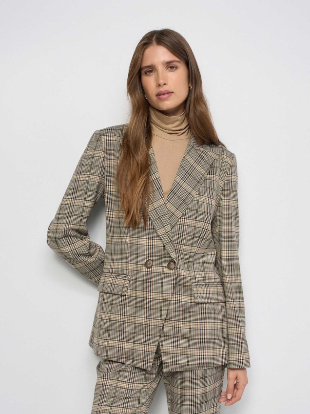 Blazer Slim Fit com Padrão Xadrez