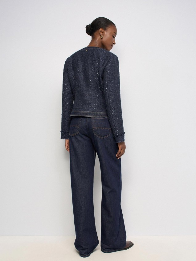 Casaco em Tweed com Detalhes em Denim