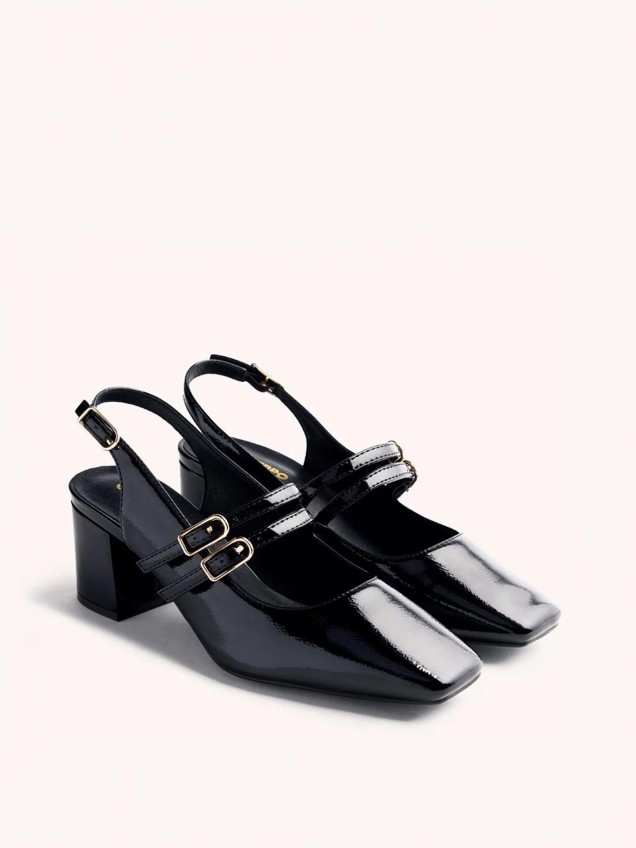 Sapatos Mary-Janes com Efeito Verniz