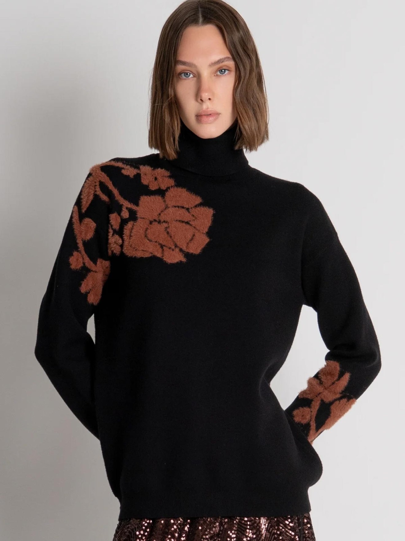 Camisola de Malha com Jacquard Floral