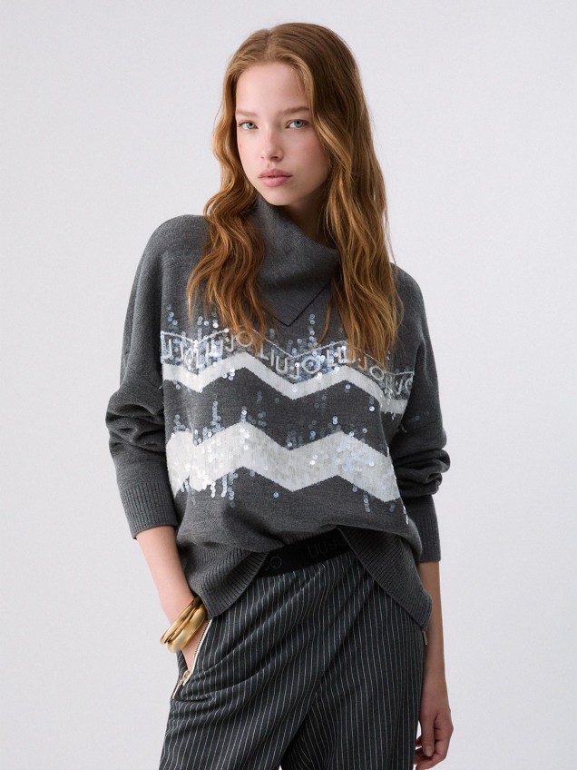 Camisola Jacquard com Gola Subida