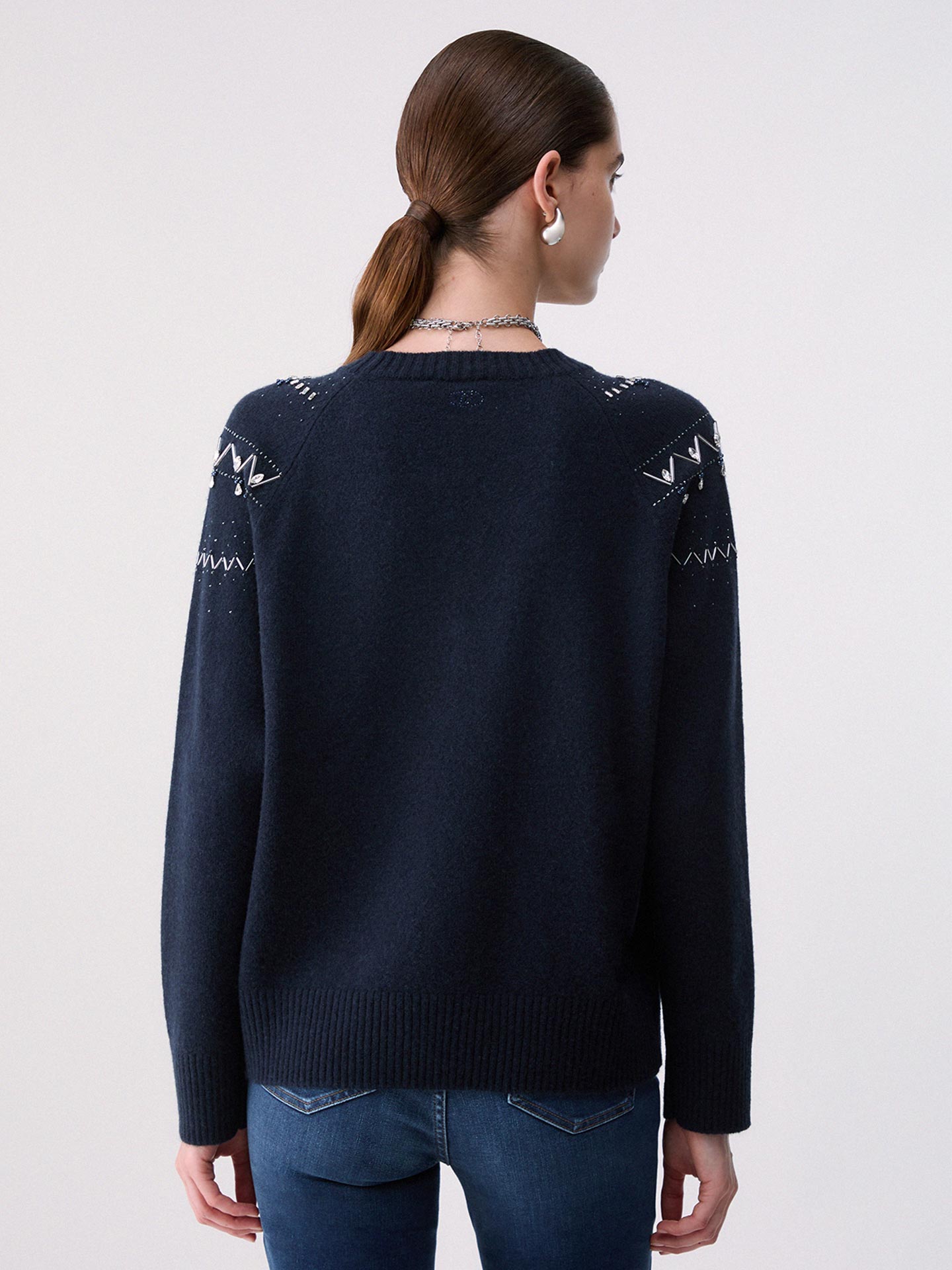 Camisola de Lã com Bordado de Pedraria