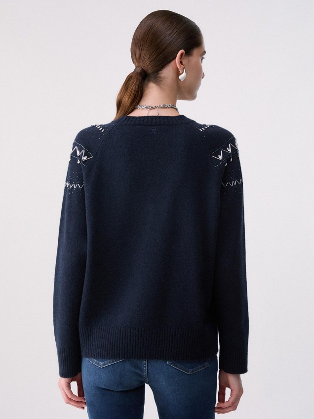 Camisola de Lã com Bordado de Pedraria