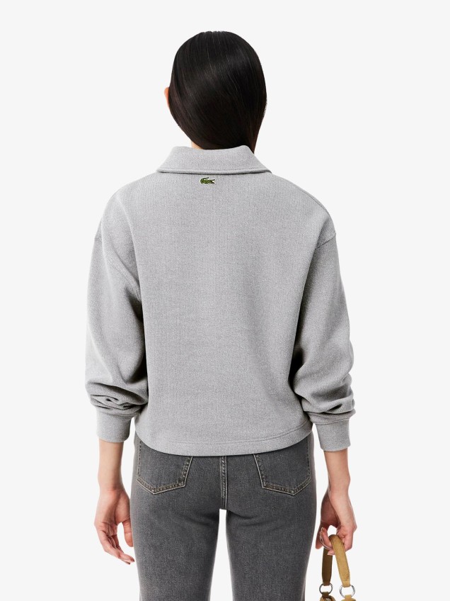 Sweatshirt Oversize com Gola de Polo Canelada