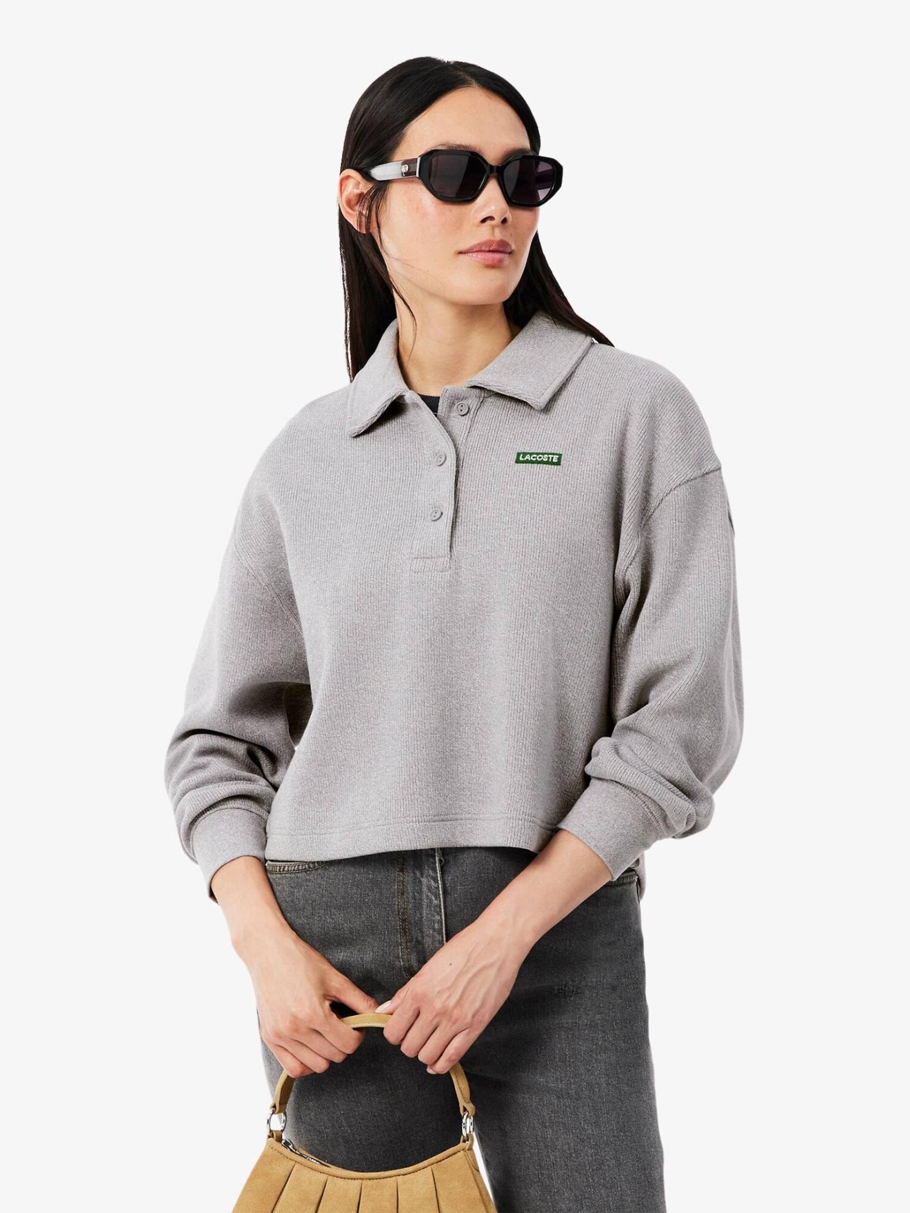 Sweatshirt Oversize com Gola de Polo Canelada