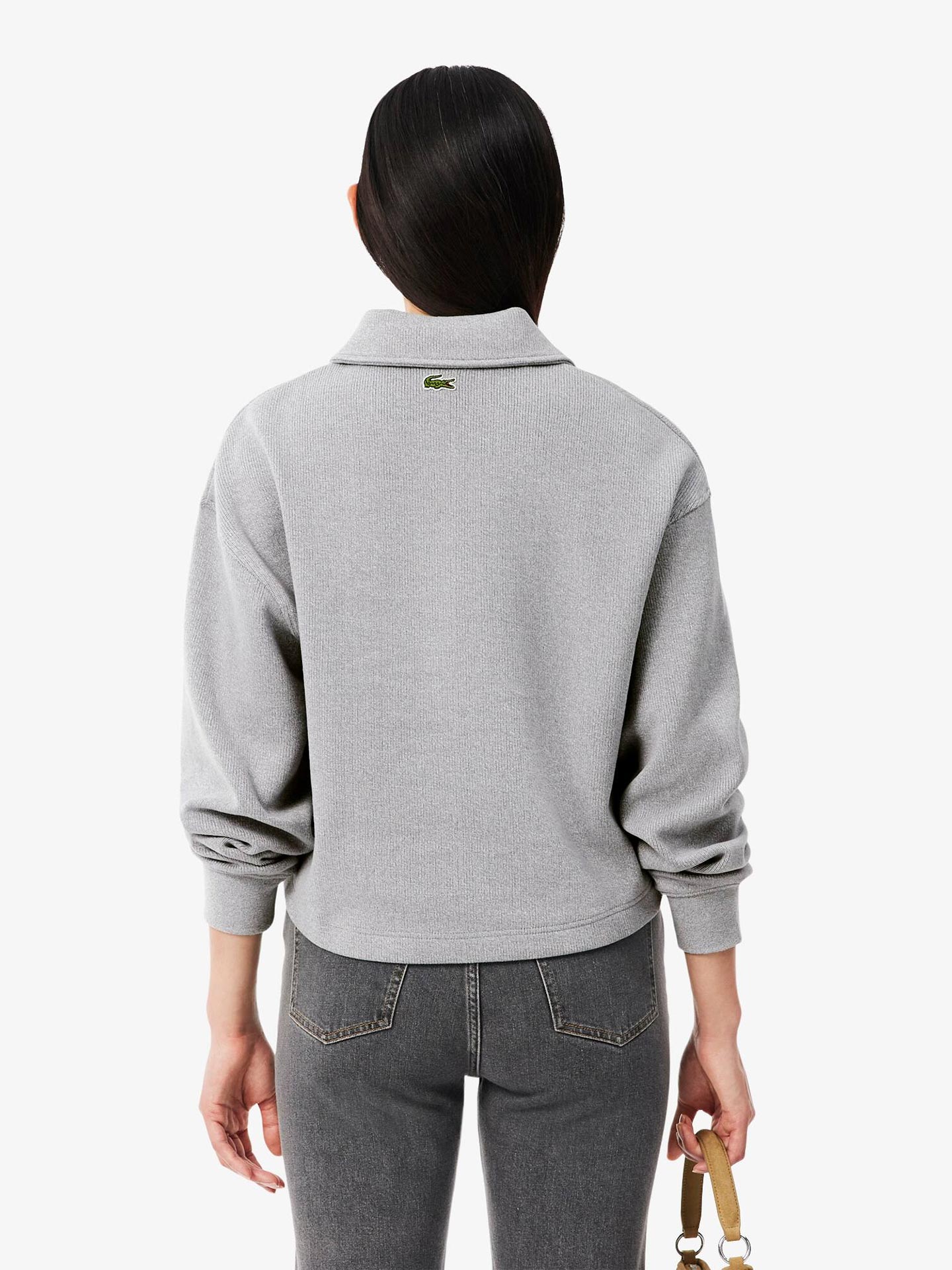 Sweatshirt Oversize com Gola de Polo Canelada