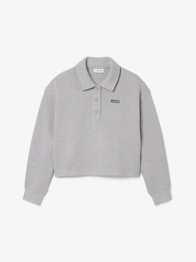 Sweatshirt Oversize com Gola de Polo Canelada