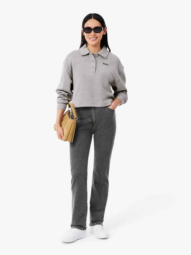 Sweatshirt Oversize com Gola de Polo Canelada
