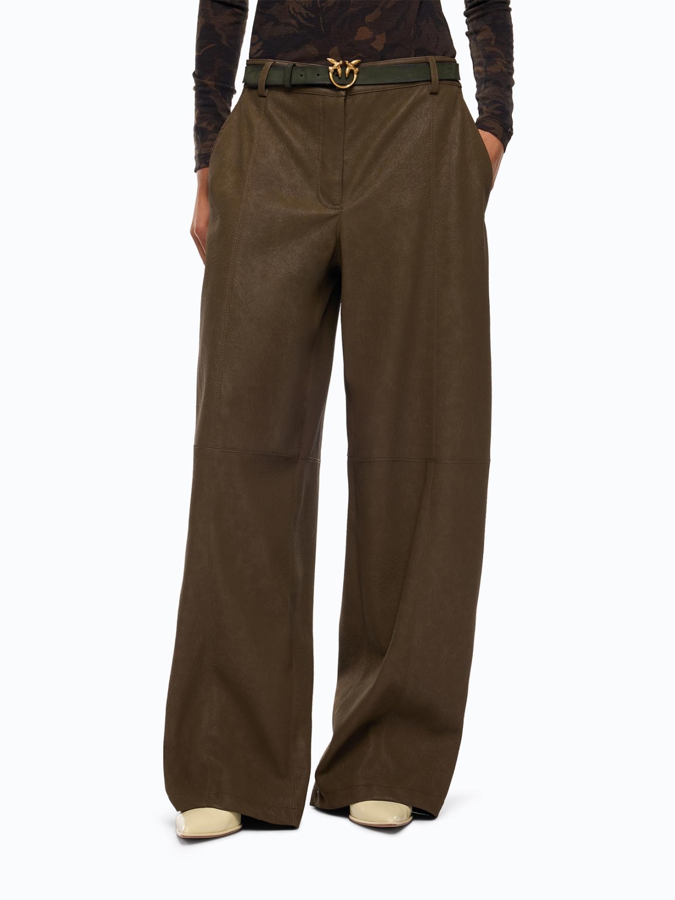 Cal�as Wide Leg com Efeito Pele Nubuck