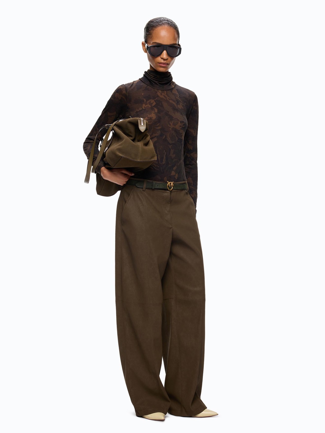 Cal�as Wide Leg com Efeito Pele Nubuck