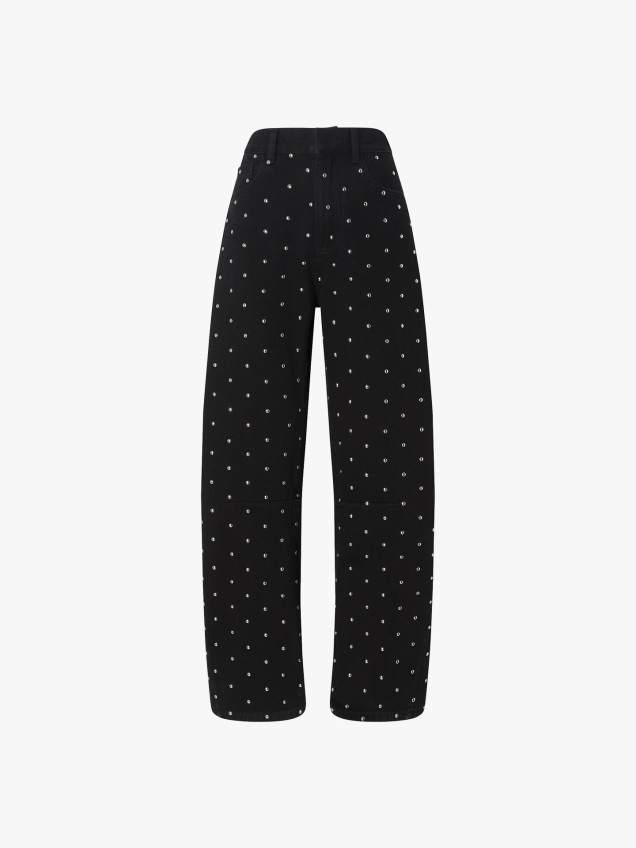 Calças de Ganga Barrel Fit com Tachas