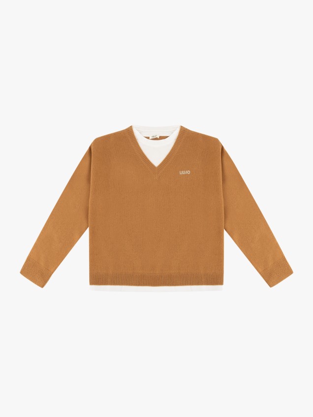 Camisola de Malha com Decote em Bico
