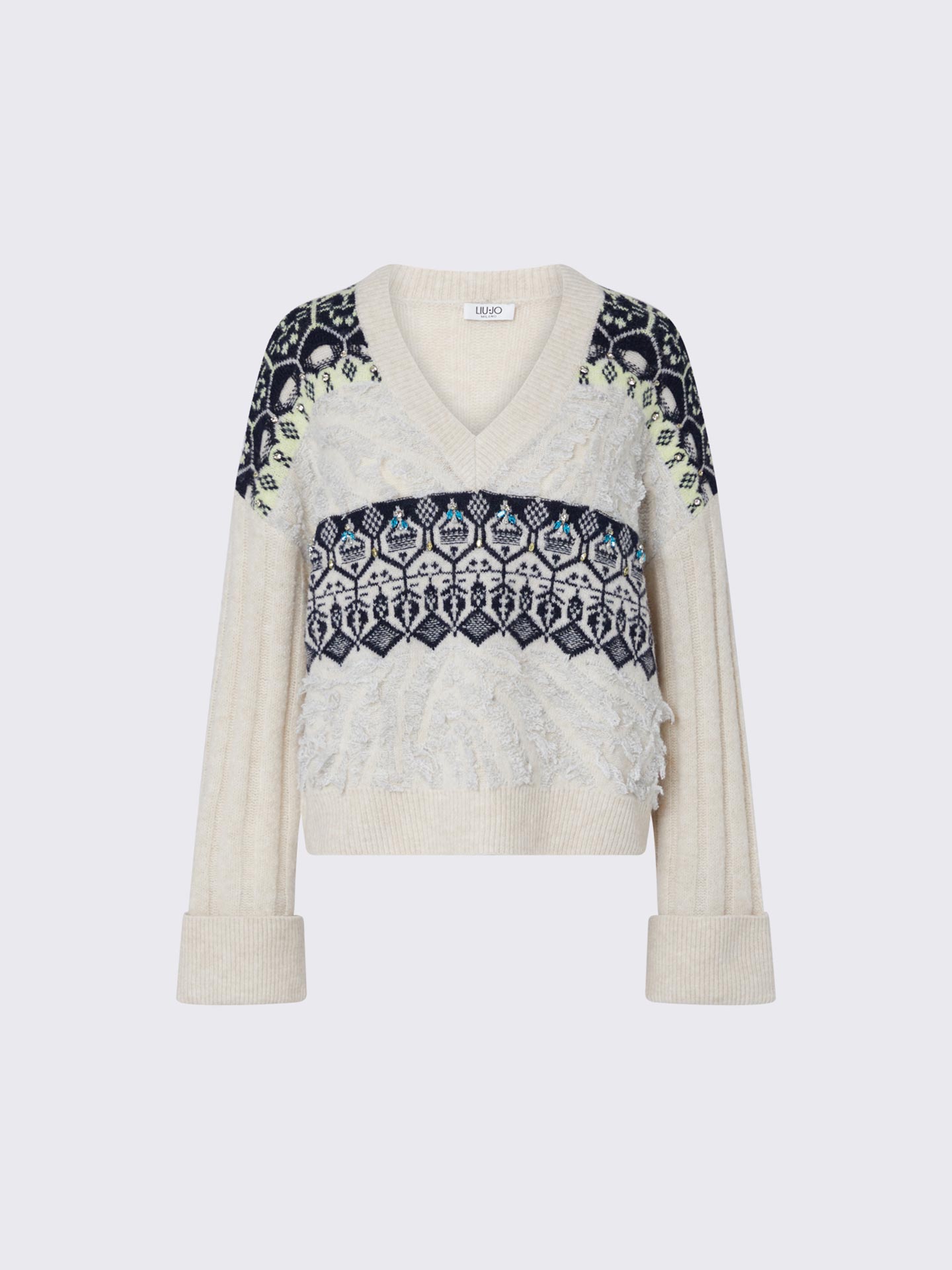 Camisola em Jacquard com Bordado de Pedraria
