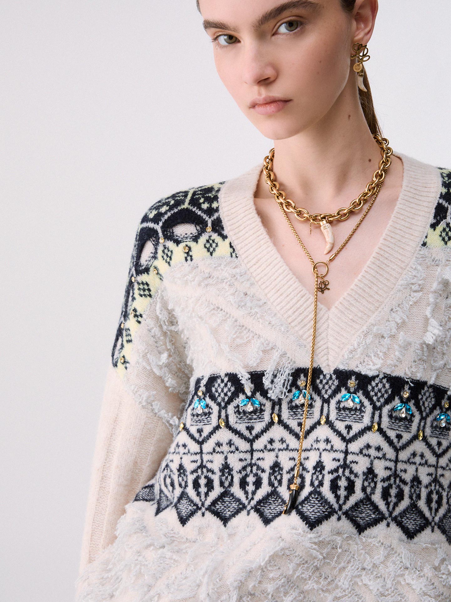 Camisola em Jacquard com Bordado de Pedraria