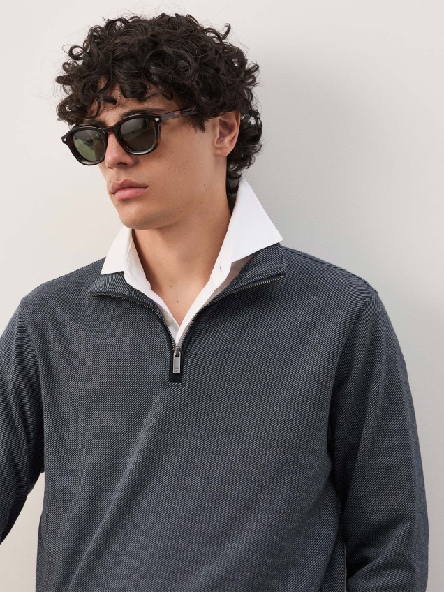 Camisola de Gola Alta com Meio Fecho de Correr
