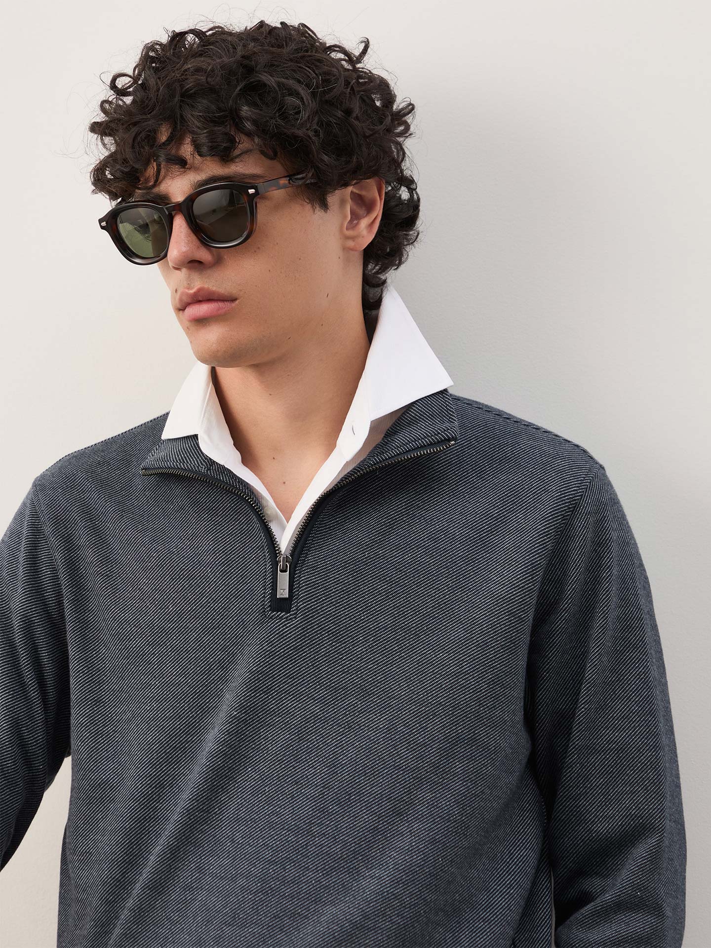 Camisola de Gola Alta com Meio Fecho de Correr