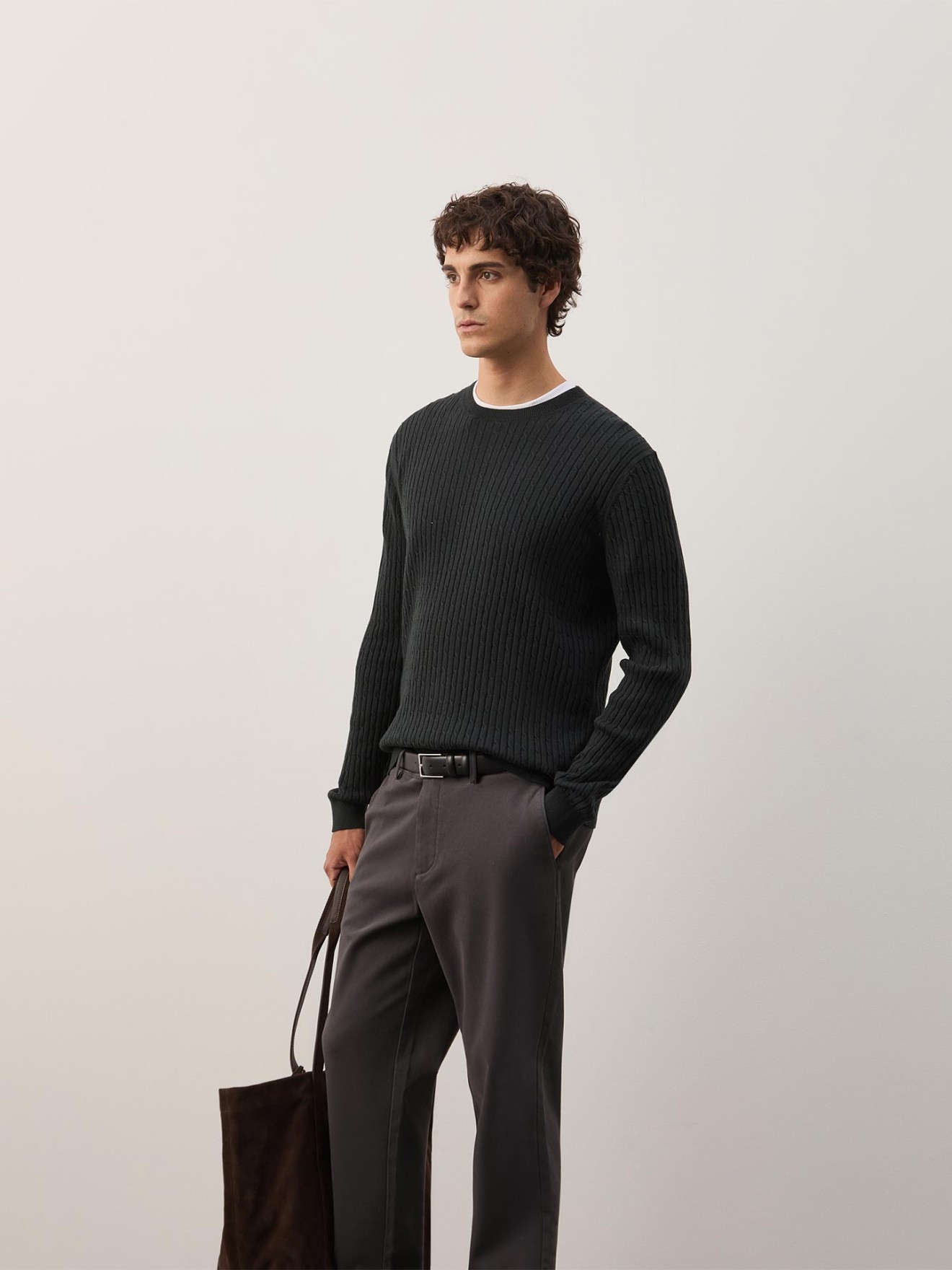Camisola de Malha Tricotada com Decote Redondo