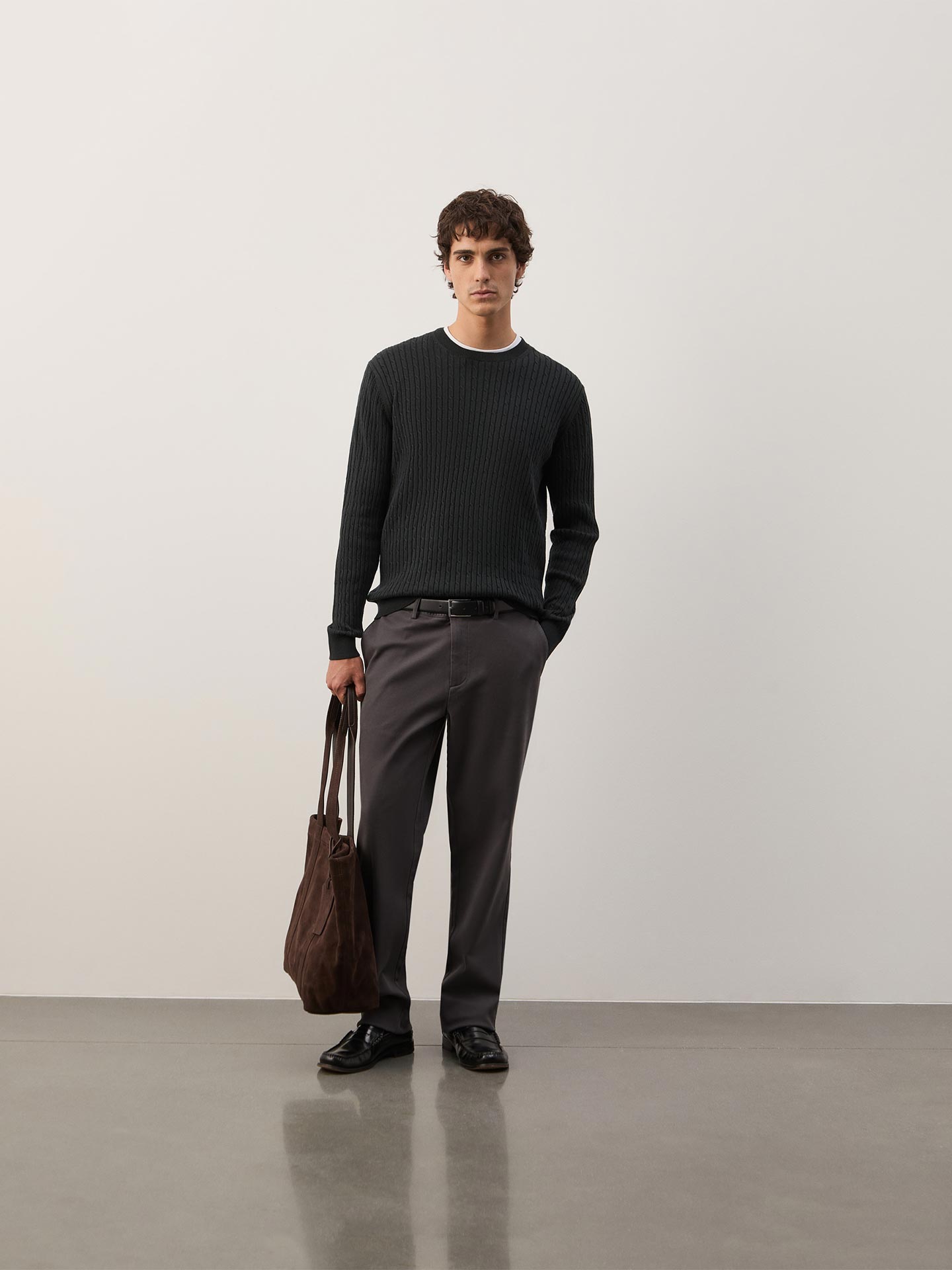 Camisola de Malha Tricotada com Decote Redondo